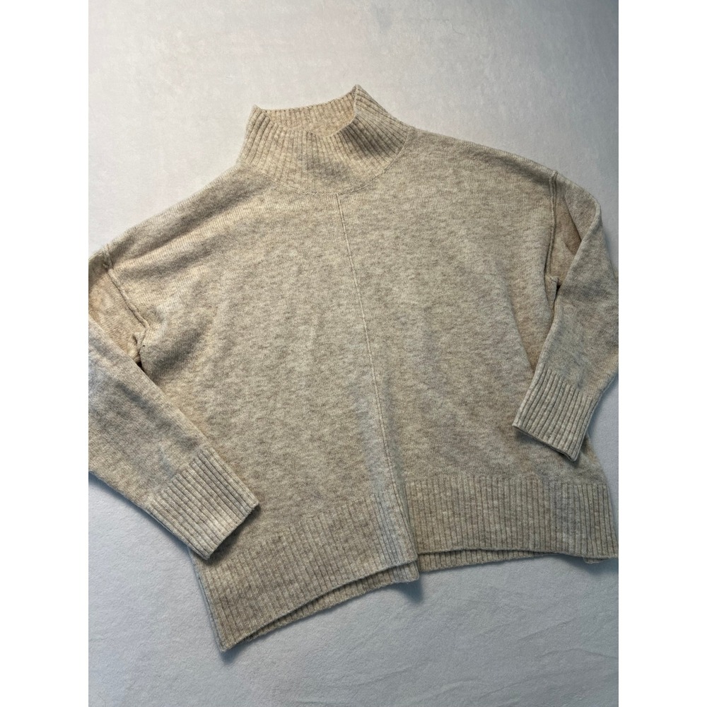 Vince Camuto M Sweater Cozy Mock Neck Boxy Oatmeal Beige Academia Preppy Minimal
